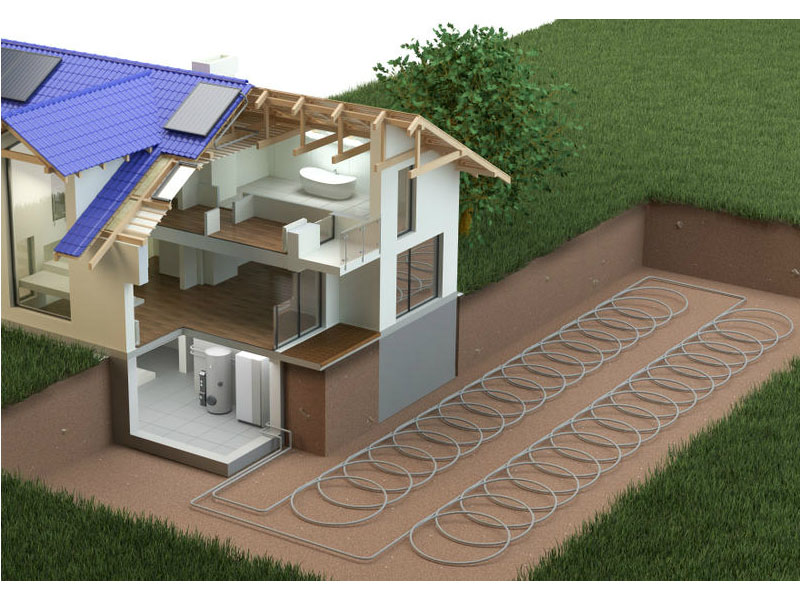 How does ground source heat pump cooling compare to conventional air conditioning?
