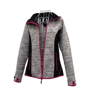 Womens outdoor knitted melange sport zip up interlock jacket with contrast trim