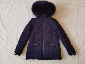 Ladies puffer jacket with faux fur trim on attachable hood windbreaker outdoor casualwear