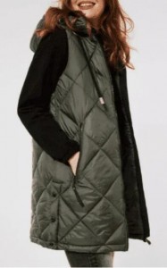Ladies Quilted gilet with attachable hood plus studs vent on sideseam womens diamond quilting hoodies without sleeve
