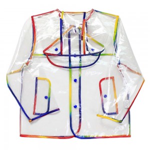 Ovida Hot Sales boys girls Colorful Hem waterproof Kids EVA clear plastic raincoat