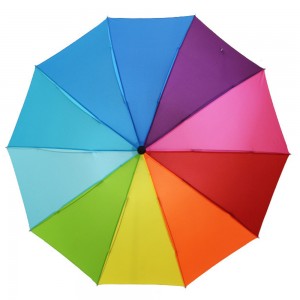 OVIDA 3 folding large umbrella high quality pongee fabric rainbow umbrella