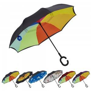 Double Layer Inverted Umbrella with C-Shaped Handle, Anti-UV Waterproof Straight Umbrella for Car Rain Outdoor Use