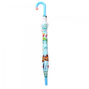 Ovida New Design Children Umbrella With J shape handle Cute Parrot Printing Match color Handle Straight POE Umbrella For Kids