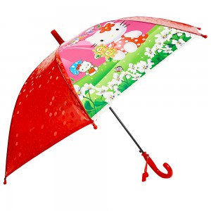 Ovida Hot sell Automatically Open Umbrella Cat Flower Pattern Cute Printing Red Kid Umbrella