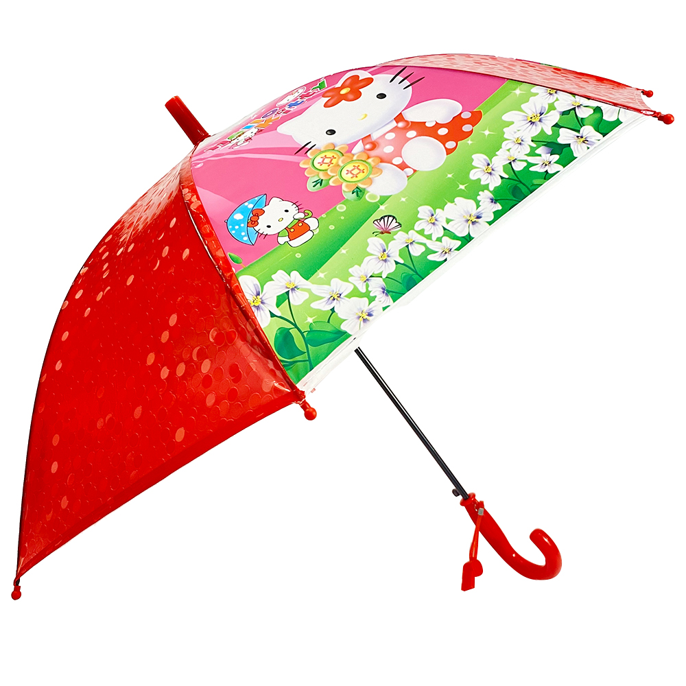 New Fashion Design for Umbrellas - Ovida Hot sell Automatically Open Umbrella Cat Flower Pattern Cute Printing Red Kid Umbrella – DongFangZhanXin