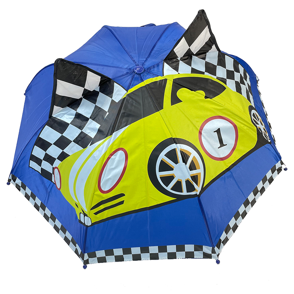 Manufacturer of China Promotion Umbrella - Ovida Hot sell Automatic Open Umbrella Car Pattern Cute Custom Logo Plastic J Shape Blue Kid Umbrella with Ear – DongFangZhanXin