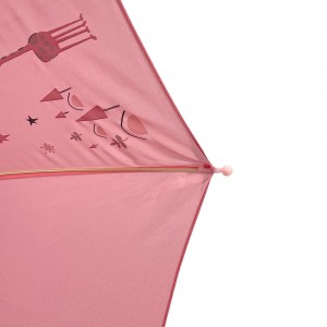 Ovida 190T pink Pongee Manual open straight Pink umbrella for girls umbrella with color change print kids umbrella