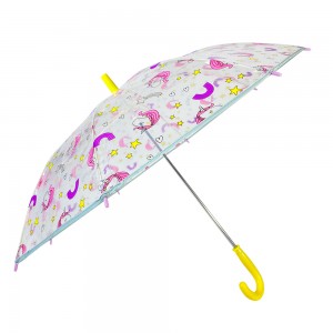 Ovida umbrella 19 inch manual open Unicorn pattern POE/PVC color custom print transparent umbrella with plastic handle