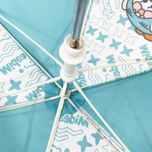 Ovida Kid umbrella with Pongee Fabric sky blue colors with grey piping J shape handle with yellow balls ucstomized logo