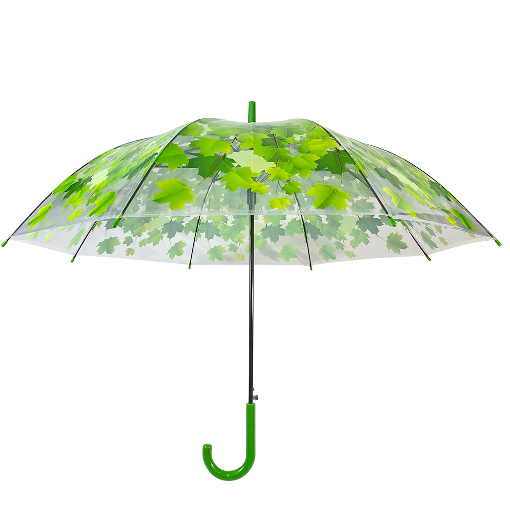 High Quality for Umbrella Curved Handle - Ovida automatic 23inch straight long clear plastic leaf umbrellas – DongFangZhanXin
