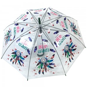 OVIDA 23*8K POE Umbrella Clear Transparent Umbrella Green Handle With Custom Pattern and Color Change