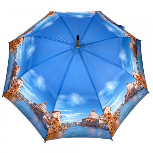 OVIDA Wooden Shaft Umbrella Colorful Fabric and J Shape Handle Accept Custom Design