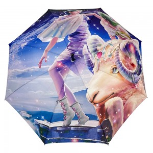 Ovida Luxury Umbrella With Custom Logo Design Full Silk Printing PU Leather Handle Automatic Open Gift Umbrella For Girls