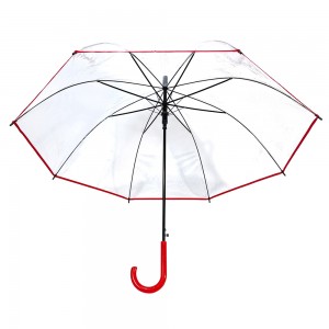 OVIDA 23 Inch 8 Ribs Rain Umbrella POE Transparent Clear Red Umbrella With Custom Logo