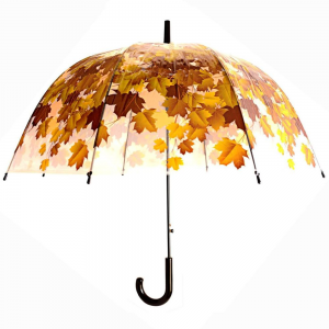 Ovida 46inch Auto Open Dome Shape Clear Leaf London Fashion Transparent Umbrella