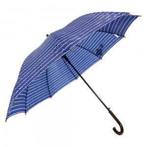 OVIDA Blue Printed Fabric Straight Umbrella Wooden Handle Umbrella