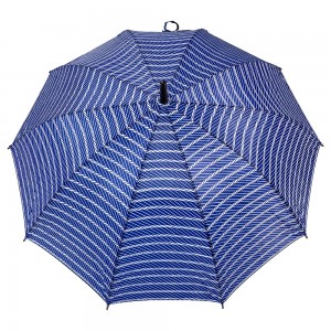 OVIDA Blue Printed Fabric Straight Umbrella Wooden Handle Umbrella