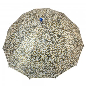 Ovida Unique Design Leopard Print Straight Umbrella With Cane Non-slip Umbrella With Sliver Coating UV Protection For Outdoor