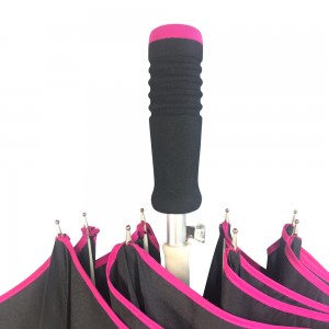 Ovida pongee fabric Straight Auto Open Aluminum shaft Fiberglass Golf Umbrella High Quality black Windproof Golf Umbrella