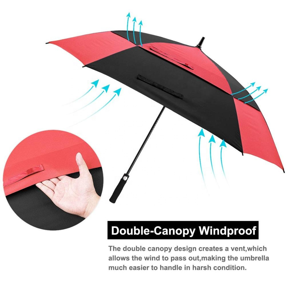 Ovida Double Layer Windproof Auto Open Straight Golf umbrella with Customized Logo