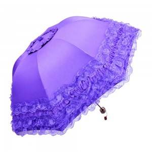 Luxury Black UV Coating With Lace Piping 2 Fold Metal Shaft Gift Umbrella