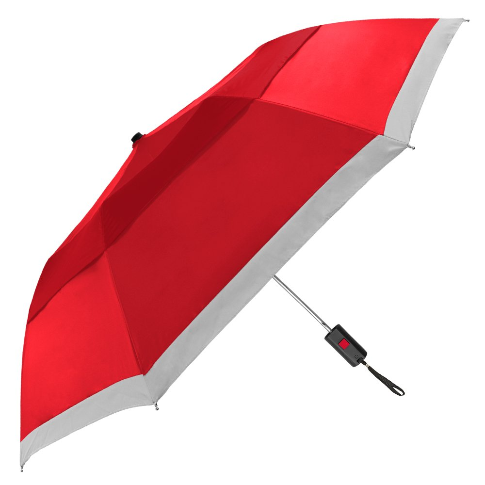 Ovida 2 section umbrella with reflective piping custom quality windproof two folding umbrellas