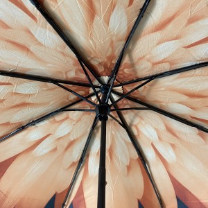 OVIDA three folding flower umbrella black coating UV protection sun and rain umbrella