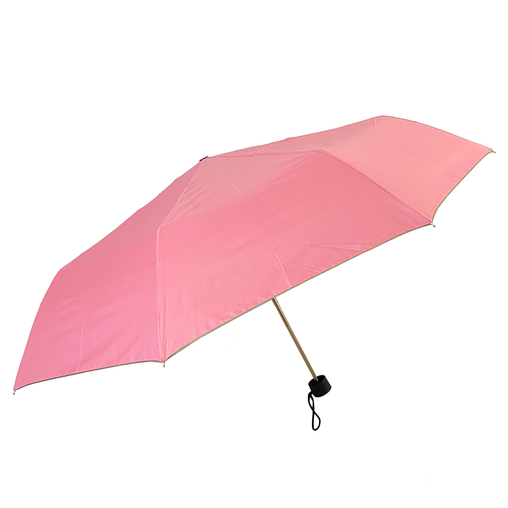 OVIDA three folding super light ladies’ umbrella colorful with pink champagne color umbrella