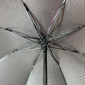 OVIDA three folding umbrella flower shape black UV coating umbrella with custom design