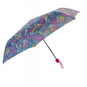 OVIDA three folding light weight umbrella with black aluminum shaft cartoon umbrella