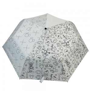 OVIDA 3 fold cartoon umbrella accept custom logo print black UV coating sun umbrella