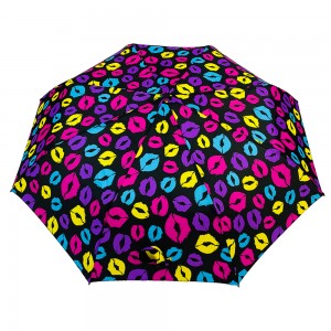 OVIDA Fashion umbrellas factory sexy lips woman rain three folding umbrella long wrist strap fold umbrella