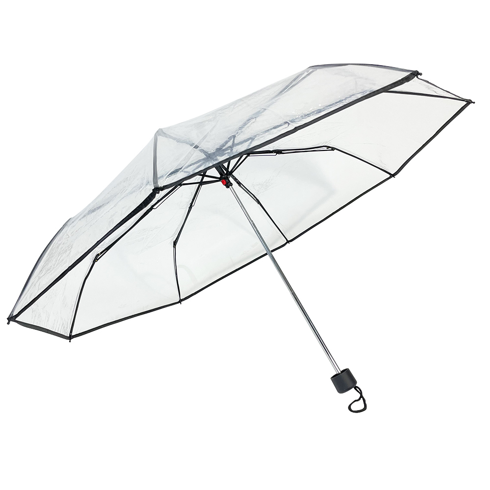 Ovida 3Folding Customized Transparent Umbrella Manual Open Compact Small Mini Short Plastic Clear Umbrellas