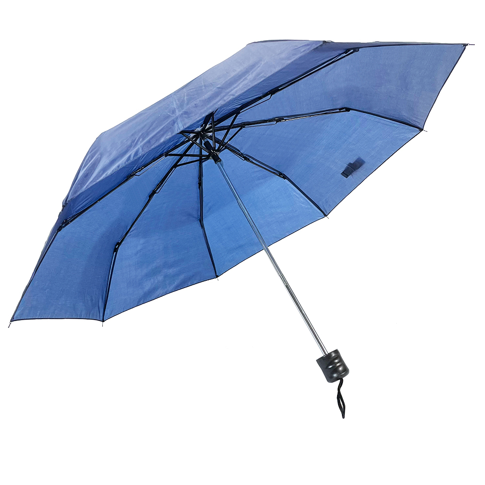 OVIDA cheap Eco-friendly soft polyester fabric solid color navy blue 3 fold umbrella for supermarket