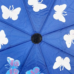 OVIDA  Color Change butterfly Three-folding Umbrella Windproof Sun Rain Umbrella Cartoon Pattern Folding Umbrella for Men and Female