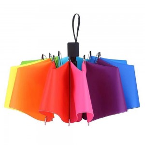 OVIDA 21 inch 10 ribs 3 folding colorful umbrella compact rainbow umbrella