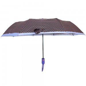 Ovida 3 Fold  Auto Open Compact Umbrella with  Pongee polyester fabric 3 folding automatic Star with piping Umbrella in China