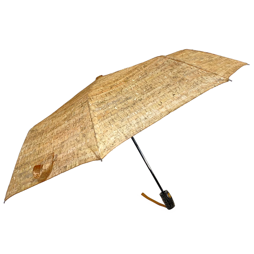 Ovida 3 folding Wooden color fabric Umbrella with Automatic open Wooden Handle