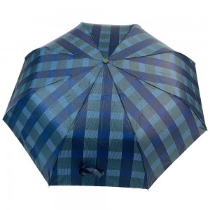 Ovida 3 fold Auto open Bend J handle Business windproof Umbrella with Check design fabric