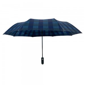 Ovida 3 fold Auto open Bend J handle Business windproof Umbrella with Check design fabric