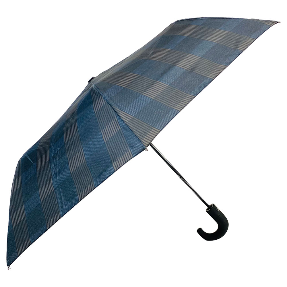 Ovida 3 fold Auto open Bend J handle Business windproof Umbrella Unisex Check design fabric