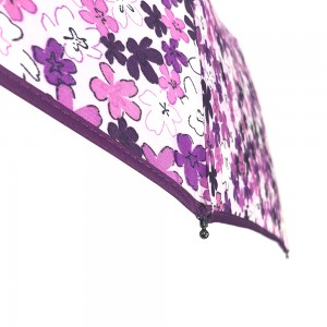 Ovida umbrella manufacture pongee fabric 23inch Rubber Handle Sun Umbrella with flower design 12ribs umbrella with three sections