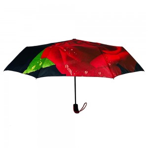 Ovida three-folding umbrella with red rose butterfly logo umbrella with black safe nest for lady auto open Umbrellas For women