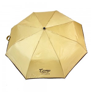 Ovida Custom Logo Automatic Rain Umbrella UV-Proof Three Folding with black piping Business Solid Sunshade Umbrella