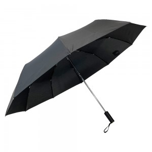 Ovida  High Quality Full Black Chinese culture handle Three Folding Windproof Travel Umbrella with Automatic Open Automatic Close 3 Foldable