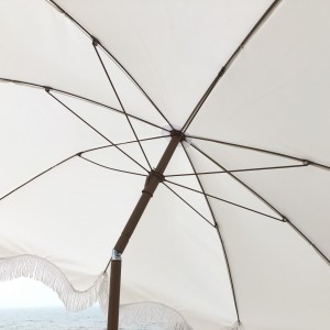 Ovida outdoor umbrella white color wood paiting custom beach umbrella with tassels