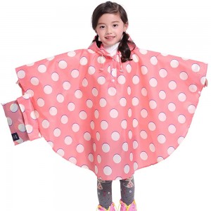Ovida Hot sale cheap kids pink poncho cute dot pattern waterproof children rain coat with hood poncho