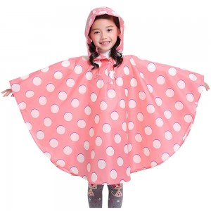 Ovida Hot sale cheap kids pink poncho cute dot pattern waterproof children rain coat with hood poncho
