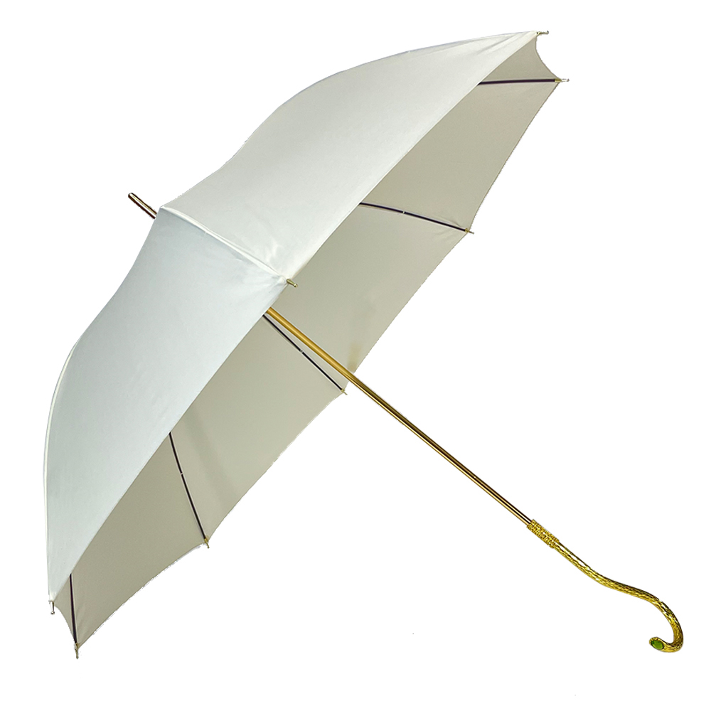 Ovida women gift premium quality of pure beige straight umbrella with golden snake handle